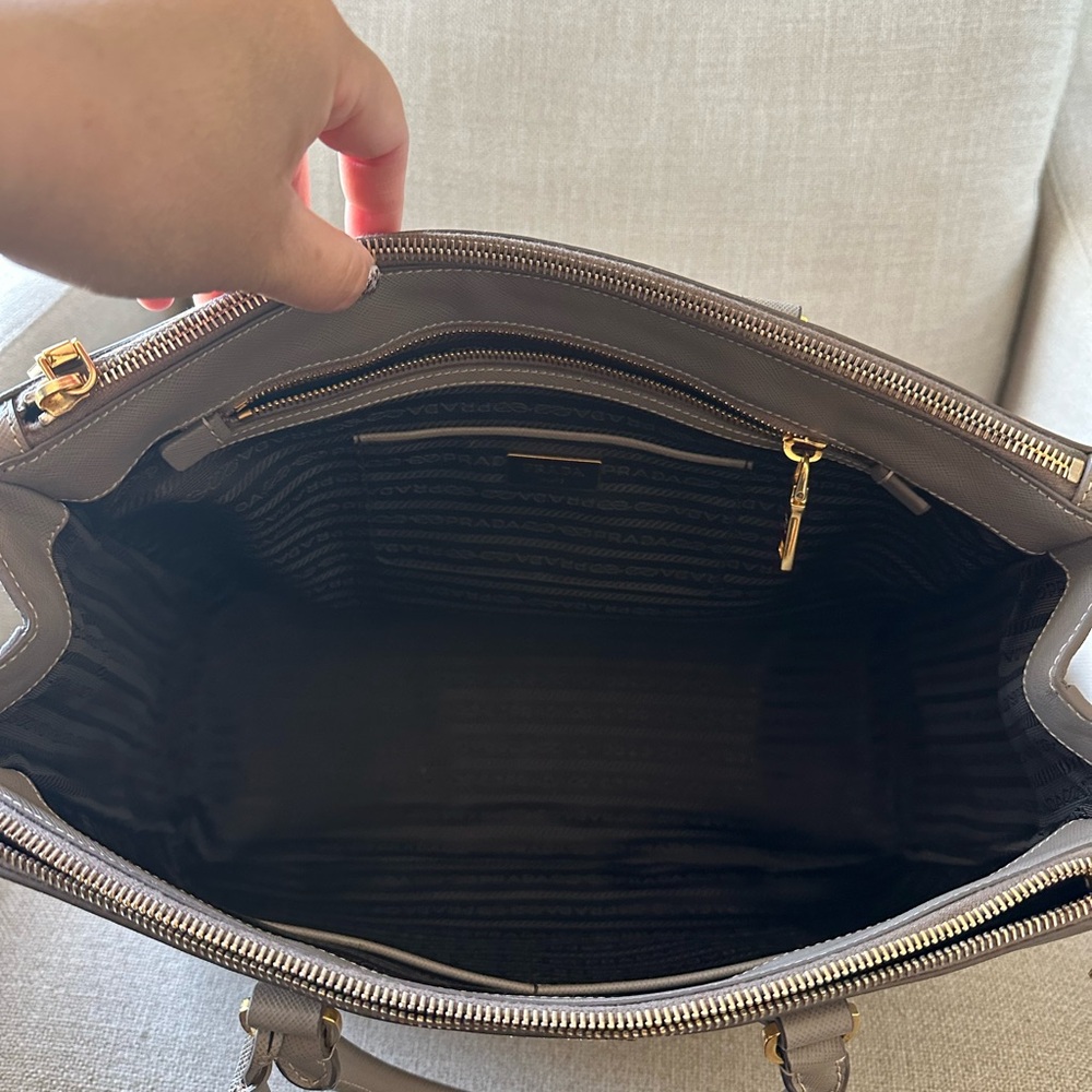 Prada Taupe Leather Handbag with Gold Accents - Picture 14 of 15